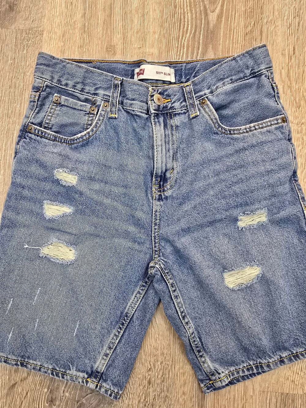 Levi's Boys 511 Slim Fit Distressed Denim Shorts Size 16 Regular